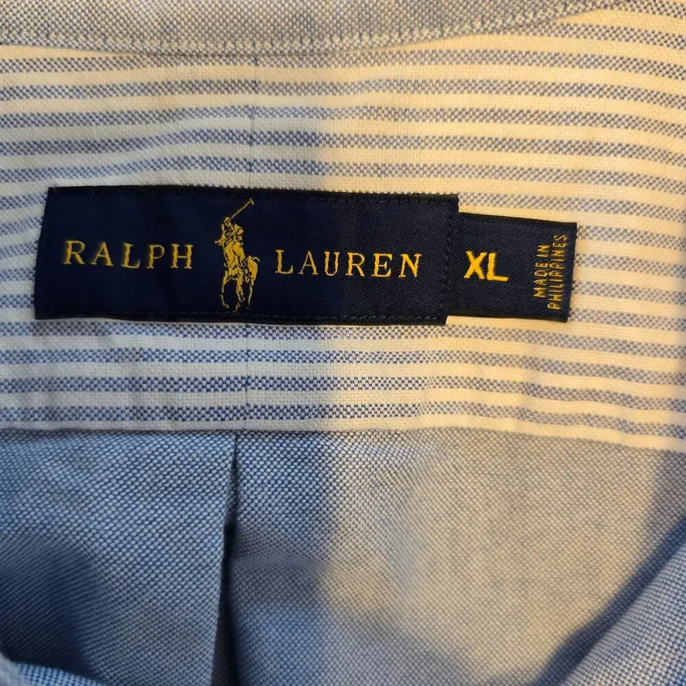 Polo Golf Ralph Lauren Shirt L Blue Cotton Oxford Contrast Pocket Preppy Classic